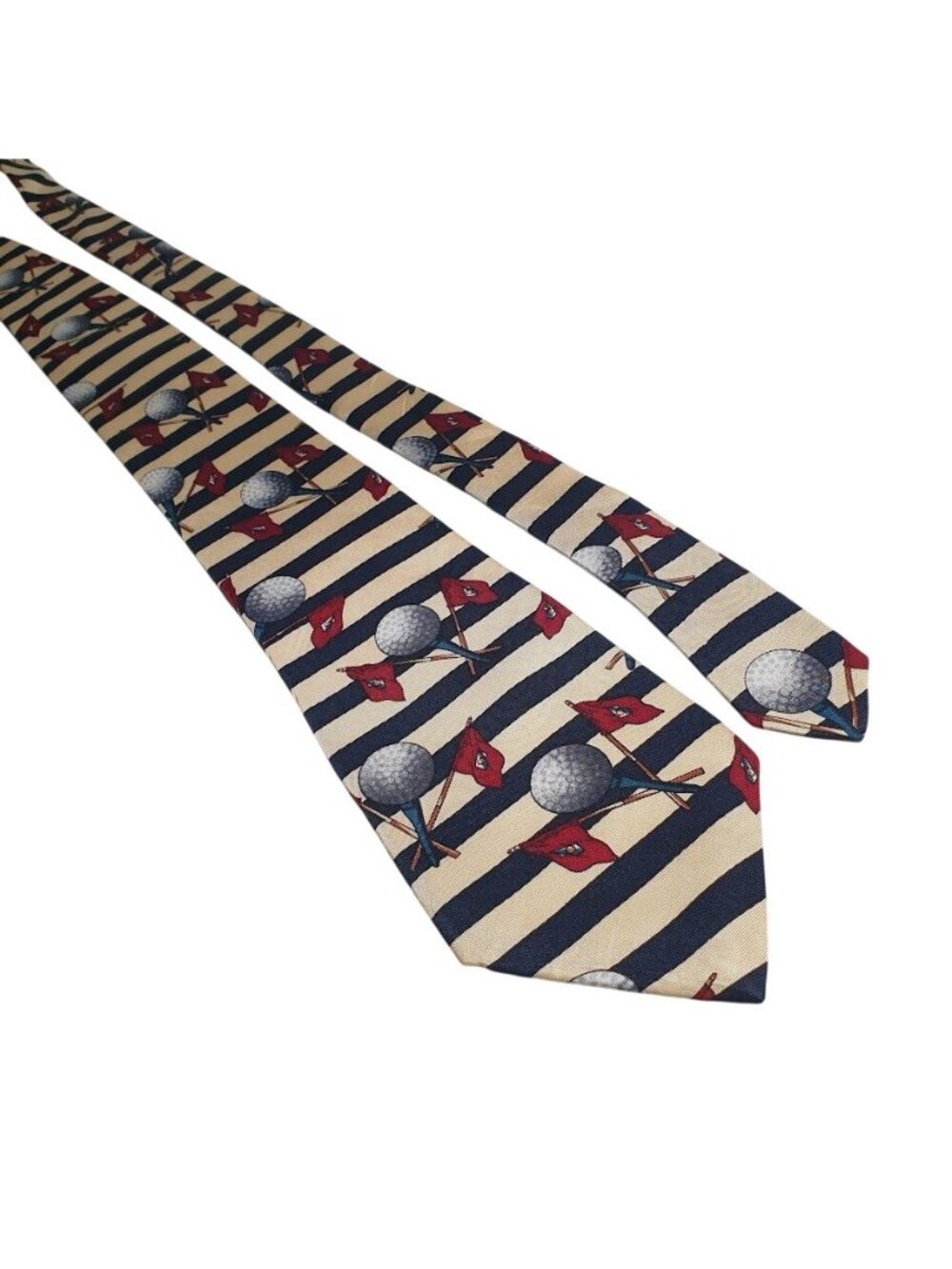 Pebble Beach Golf Pattern Stripe Tie Navy Cream Red Silk Necktie Men Accessories